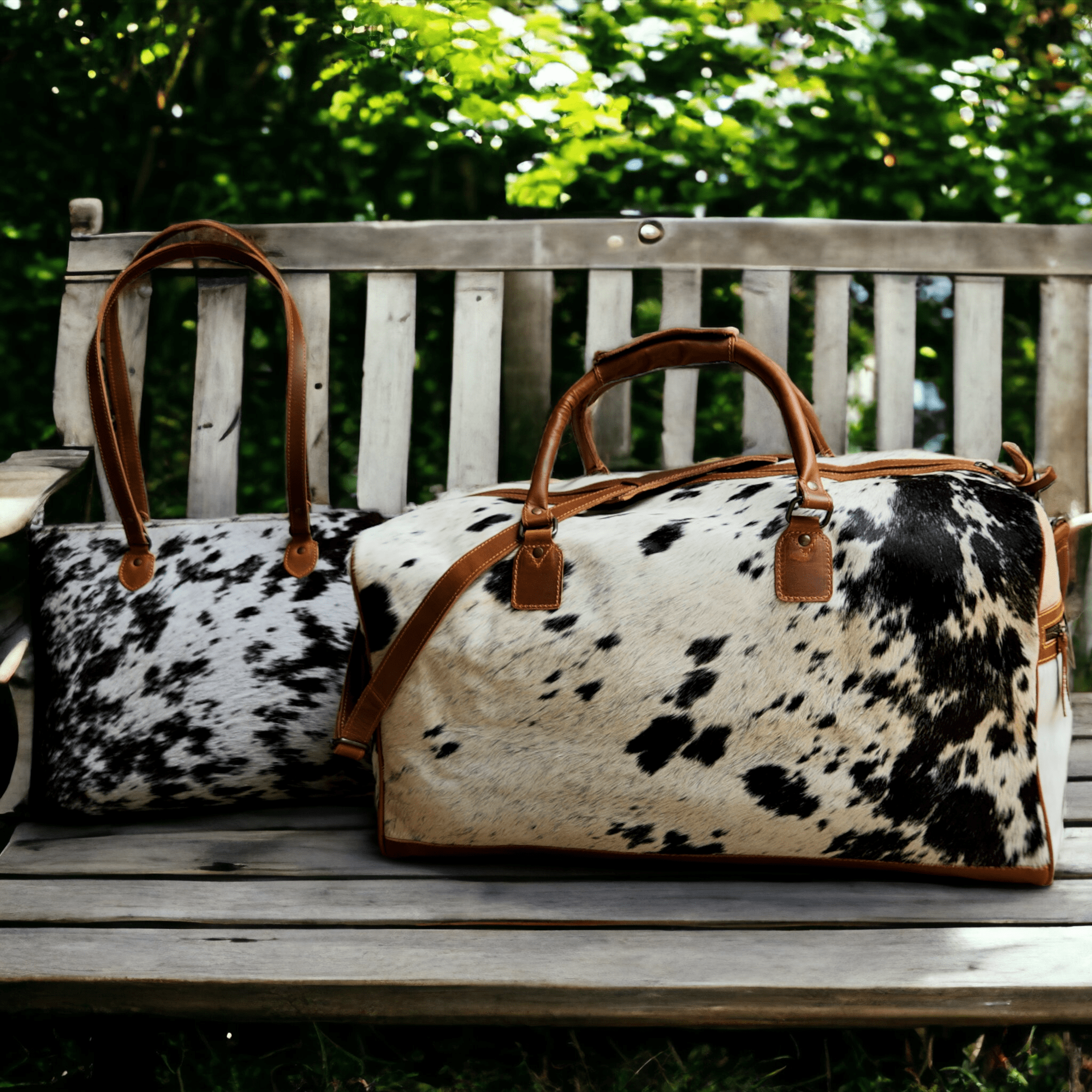 Bundle Deal -The Highlands Large Genuine Cowhide Weekender Duffel Black + Cowhide Tote Bag Black Luggage & BagsRanch Junkie
